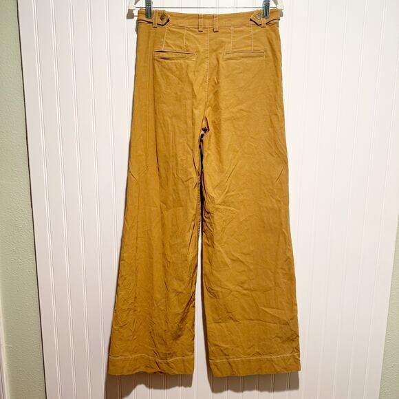 Anthropologie Maeve High Waisted Wide Leg Pants Contrast Stitching Khaki Size 6 - Picture 7 of 8